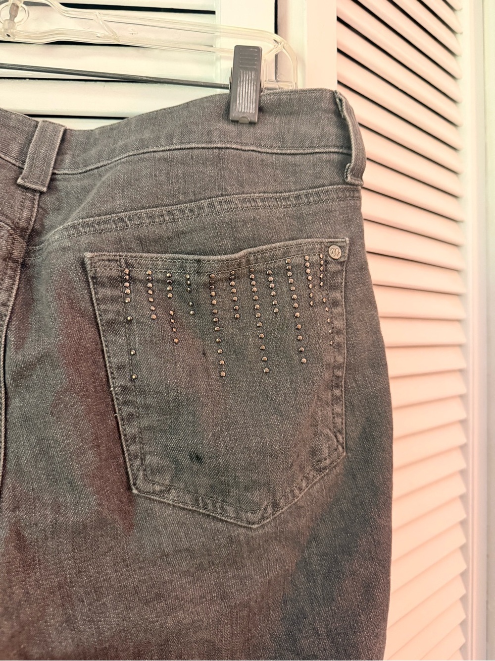 Stud-Embellished Gray Bootcut Jeans